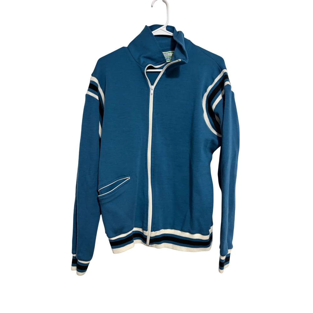 Winning Ways Track Jacket Retro Striped Teal Blue Full Zip Vintage L